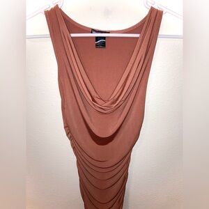 Wearever Sleeveless Bodycon Ruched Dress in Warm Rust